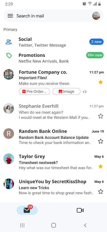 Screenshot of EmailShot add-on integrated into the GMail interface on an Android device.